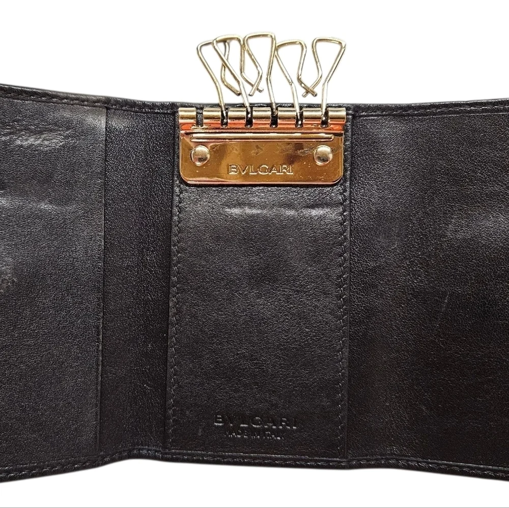 Bvlgari Small Keyholder Wallet In Black Calf Leather And Light Gold